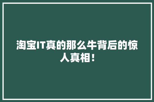 淘宝IT真的那么牛背后的惊人真相！