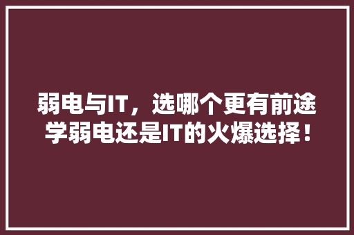 弱电与IT，选哪个更有前途学弱电还是IT的火爆选择！