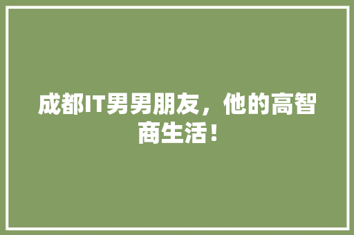 成都IT男男朋友，他的高智商生活！