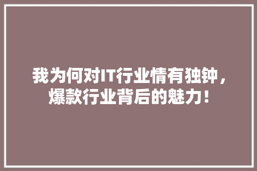 我为何对IT行业情有独钟，爆款行业背后的魅力！ 后端技术