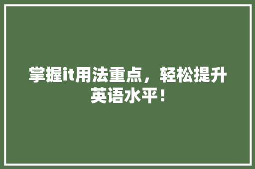 掌握it用法重点，轻松提升英语水平！
