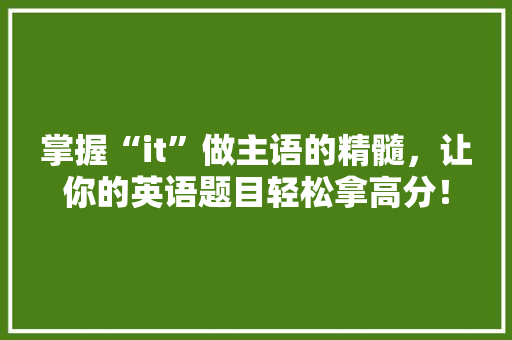 掌握“it”做主语的精髓，让你的英语题目轻松拿高分！ 前端技术