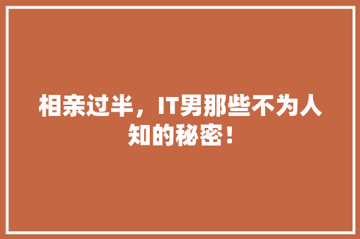 相亲过半，IT男那些不为人知的秘密！