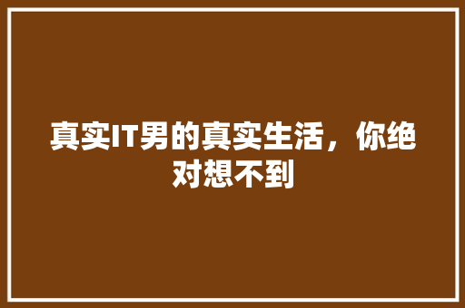 真实IT男的真实生活，你绝对想不到 后端技术