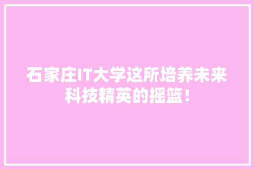 石家庄IT大学这所培养未来科技精英的摇篮！
