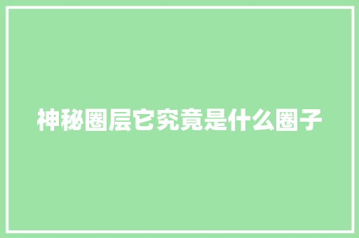 神秘圈层它究竟是什么圈子
