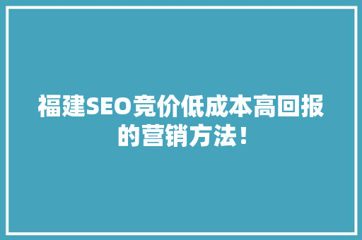 福建SEO竞价低成本高回报的营销方法！