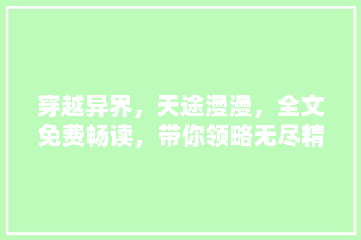 穿越异界，天途漫漫，全文免费畅读，带你领略无尽精彩！
