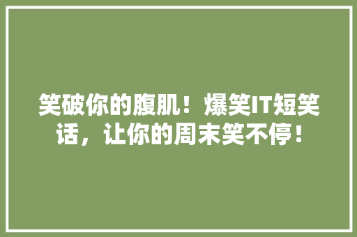 笑破你的腹肌！爆笑IT短笑话，让你的周末笑不停！