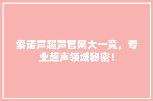 索诺声超声官网大一竟，专业超声领域秘密！