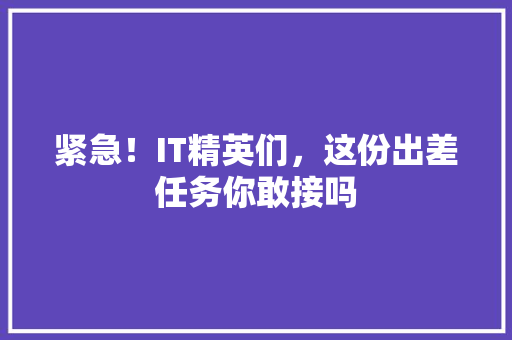 紧急！IT精英们，这份出差任务你敢接吗