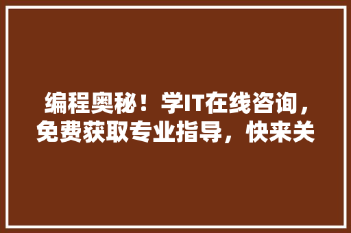 编程奥秘！学IT在线咨询，免费获取专业指导，快来关注我们！
