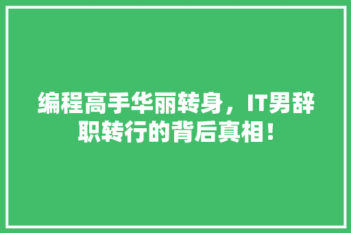 编程高手华丽转身，IT男辞职转行的背后真相！ MySQL