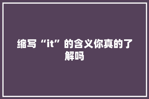 缩写“it”的含义你真的了解吗