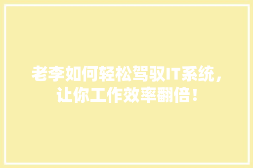 老李如何轻松驾驭IT系统，让你工作效率翻倍！ 前端技术