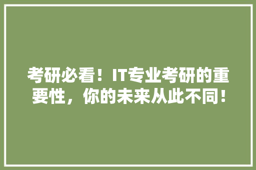 考研必看！IT专业考研的重要性，你的未来从此不同！