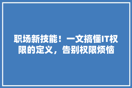 职场新技能！一文搞懂IT权限的定义，告别权限烦恼