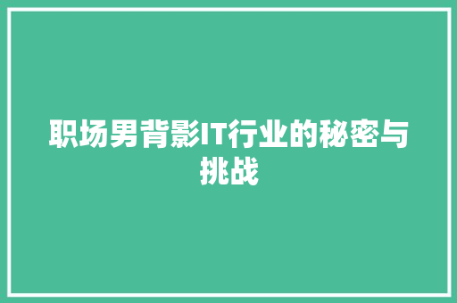 职场男背影IT行业的秘密与挑战 缓存Redis