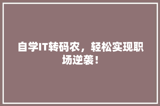 自学IT转码农，轻松实现职场逆袭！ 后端技术