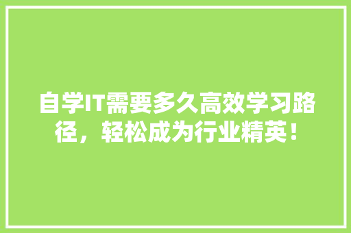 自学IT需要多久高效学习路径，轻松成为行业精英！ 前端技术