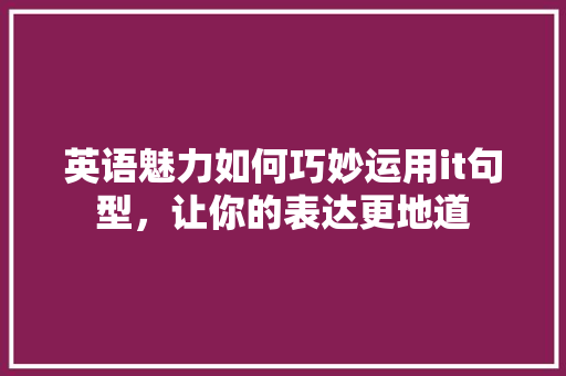 英语魅力如何巧妙运用it句型，让你的表达更地道