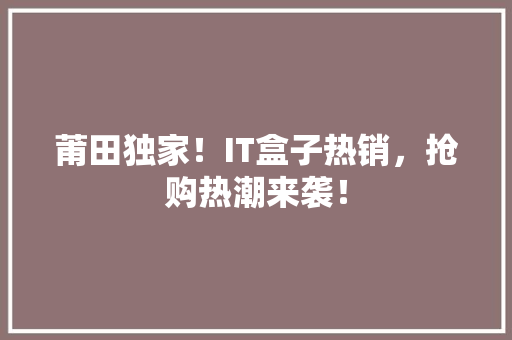 莆田独家！IT盒子热销，抢购热潮来袭！