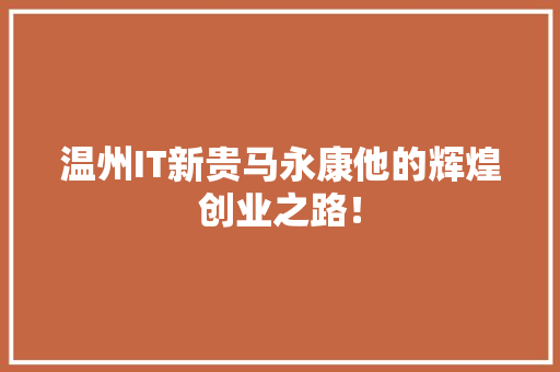 温州IT新贵马永康他的辉煌创业之路！