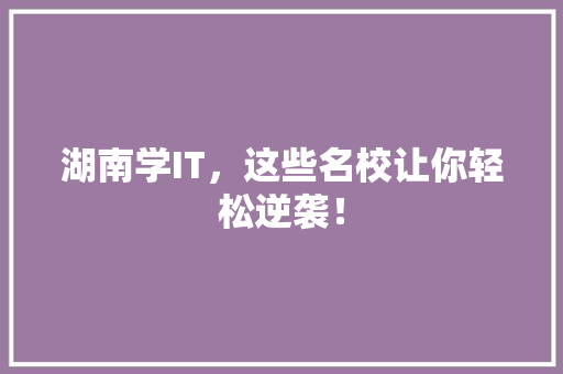 湖南学IT，这些名校让你轻松逆袭！