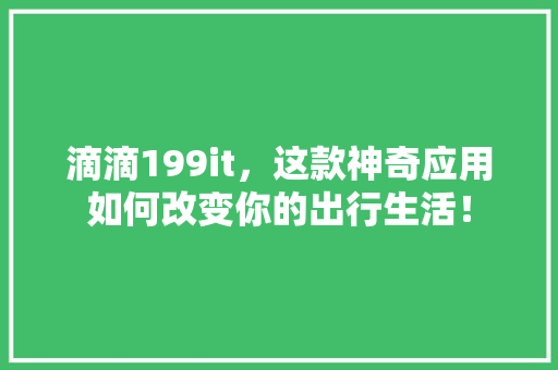 滴滴199it，这款神奇应用如何改变你的出行生活！