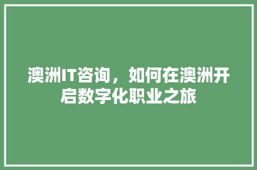 澳洲IT咨询，如何在澳洲开启数字化职业之旅 缓存Redis
