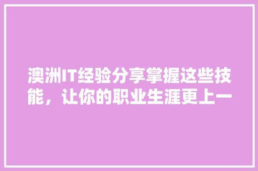 澳洲IT经验分享掌握这些技能，让你的职业生涯更上一层楼！