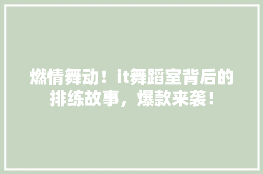 燃情舞动！it舞蹈室背后的排练故事，爆款来袭！