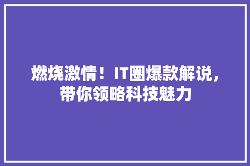 燃烧激情！IT圈爆款解说，带你领略科技魅力