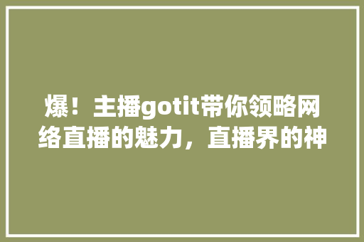 爆！主播gotit带你领略网络直播的魅力，直播界的神秘面纱 后端技术