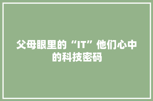 父母眼里的“IT”他们心中的科技密码