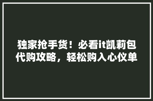 独家抢手货！必看it凯莉包代购攻略，轻松购入心仪单品！