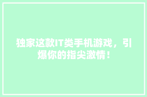 独家这款IT类手机游戏，引爆你的指尖激情！