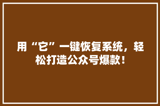 用“它”一键恢复系统，轻松打造公众号爆款！ 网站建设