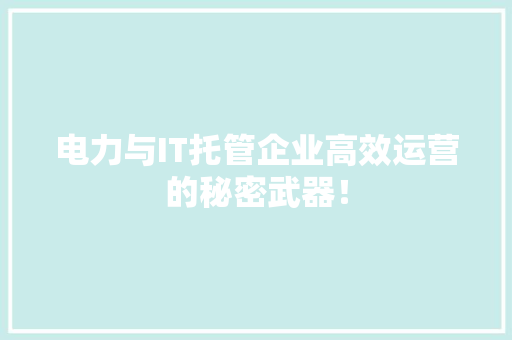 电力与IT托管企业高效运营的秘密武器！