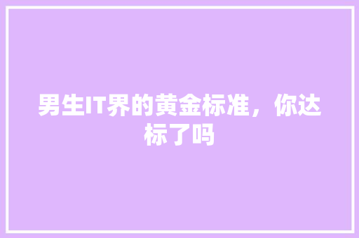 男生IT界的黄金标准，你达标了吗 后端技术