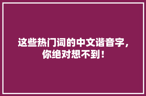 这些热门词的中文谐音字，你绝对想不到！