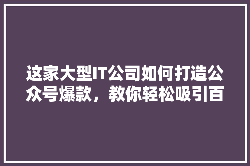 这家大型IT公司如何打造公众号爆款，教你轻松吸引百万粉丝！ 项目报告