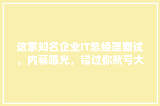 这家知名企业IT总经理面试，内幕曝光，错过你就亏大了！ 项目报告