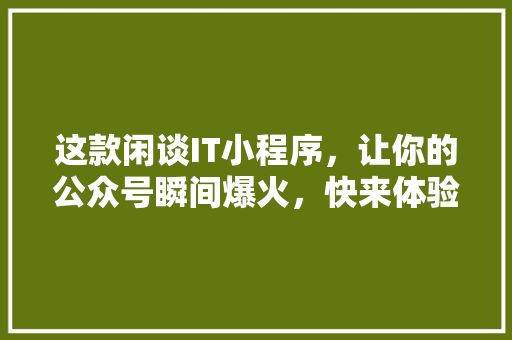 这款闲谈IT小程序，让你的公众号瞬间爆火，快来体验！ 项目报告
