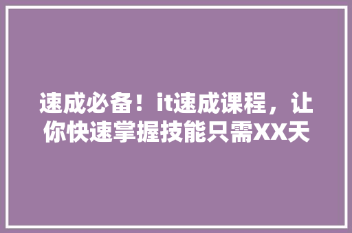 速成必备！it速成课程，让你快速掌握技能只需XX天！