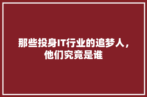 那些投身IT行业的追梦人，他们究竟是谁 网站建设