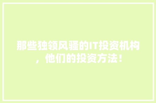 那些独领风骚的IT投资机构，他们的投资方法！ 市场营销范文