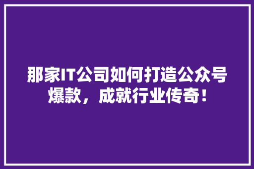 那家IT公司如何打造公众号爆款，成就行业传奇！ 商务信函