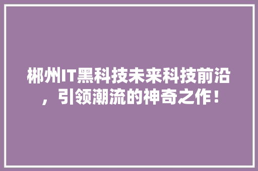 郴州IT黑科技未来科技前沿，引领潮流的神奇之作！ 后端技术