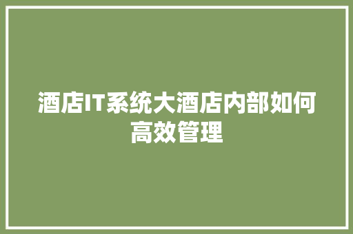 酒店IT系统大酒店内部如何高效管理 市场营销范文
